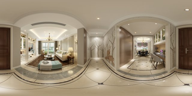 panoramic american style living room restaurant space 31 Modèle 3D .c4d .max .obj .3ds .fbx .stl .blend
