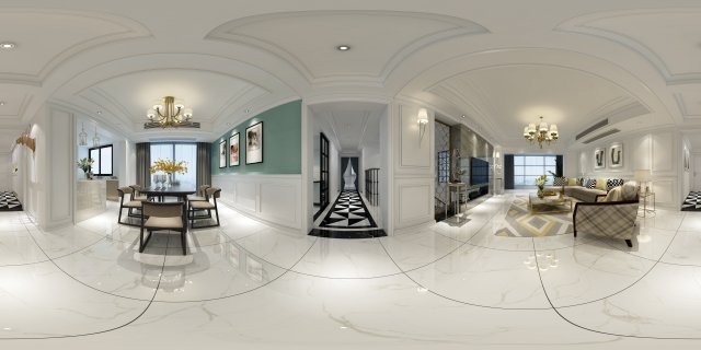 panoramic american style living room restaurant space 32 3D Model .c4d .max .obj .3ds .fbx .stl .blend