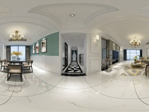 panoramic american style living room restaurant space 32 Modello 3D
