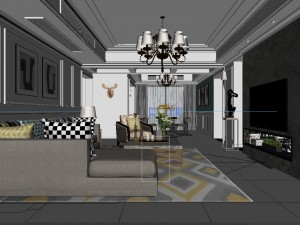 panoramic american style living room restaurant space 32 3D Model