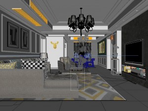 panoramic american style living room restaurant space 32 3D Model
