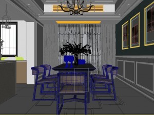panoramic american style living room restaurant space 32 3D Model