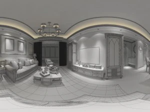 panoramic american style living room restaurant space 33 3D Model
