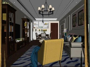 panoramic american style living room restaurant space 33 3D Model