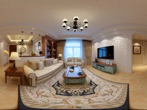 Панорамная гостиная в американском стиле, ресторанное пространство 34 3D Модель