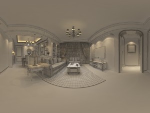 panoramic american style living room restaurant space 34 3D 모델