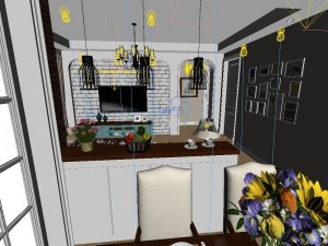 panoramic american style living room restaurant space 34 3D 모델