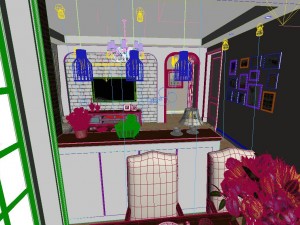 panoramic american style living room restaurant space 34 3D 모델