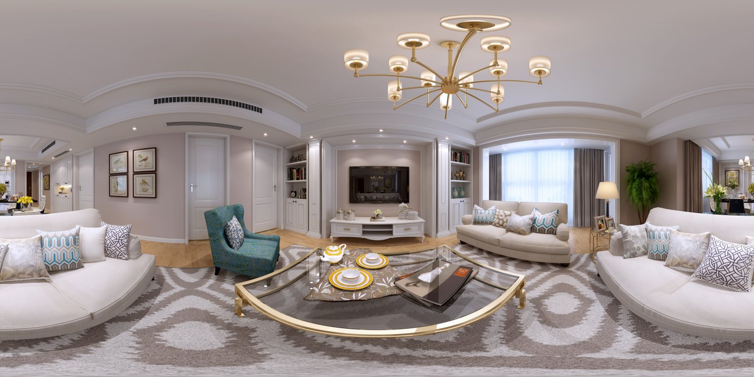 Panoramic American Style Living Room Restaurant Space 35 3d Modell