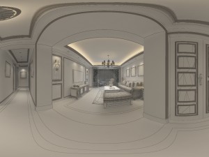 panoramic american style living room restaurant space 37 3D Model
