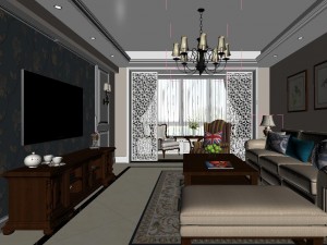 panoramic american style living room restaurant space 37 3D Model