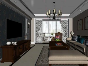 Salon panoramique de style am&eacute;ricain espace restaurant 37 Modèle 3D