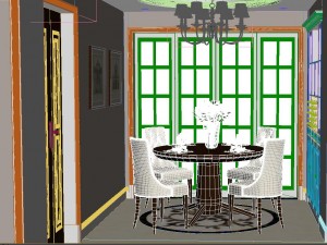 panoramic american style living room restaurant space 37 3D Model