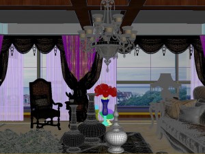 panoramic american style living room restaurant space 40 3D 모델