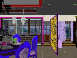 panoramic american style living room restaurant space 40 3D 모델