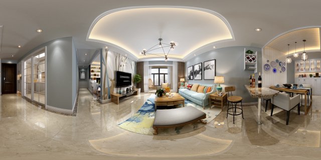 panoramic american style living room restaurant space 41 Modèle 3D .c4d .max .obj .3ds .fbx .stl .blend