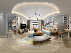 panoramic american style living room restaurant space 41 3D Model