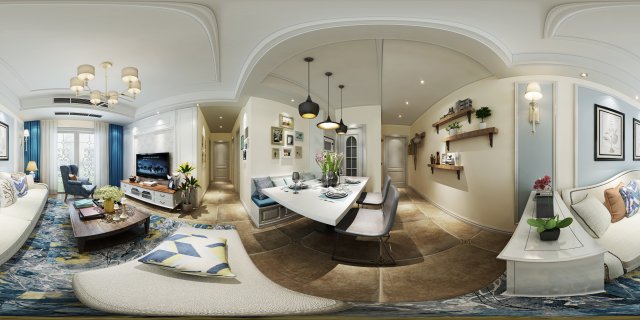 panoramic american style living room restaurant space 42 Modello 3D .c4d .max .obj .3ds .fbx .stl .blend 