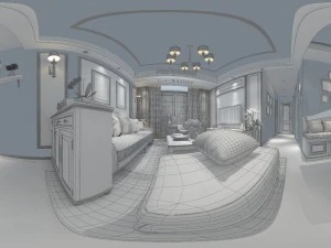 panoramic american style living room restaurant space 42 3D Model