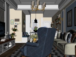 panoramic american style living room restaurant space 42 Modello 3D