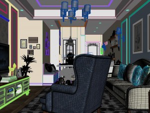 panoramic american style living room restaurant space 42 Modello 3D