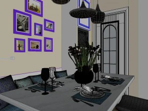 panoramic american style living room restaurant space 42 3D Model
