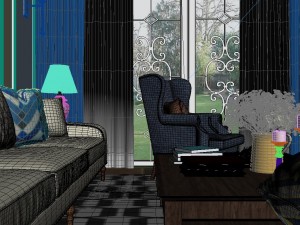 panoramic american style living room restaurant space 42 Modello 3D