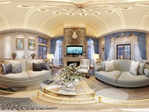 panoramic american style living room restaurant space 43 3D Model