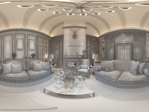 panoramic american style living room restaurant space 43 3D 모델