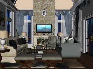 panoramic american style living room restaurant space 43 3D 모델