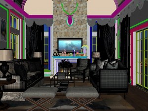 panoramic american style living room restaurant space 43 3D 모델