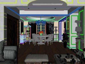 panoramic american style living room restaurant space 43 3D 모델