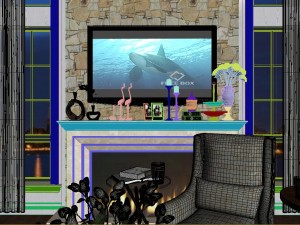 panoramic american style living room restaurant space 43 3D 모델