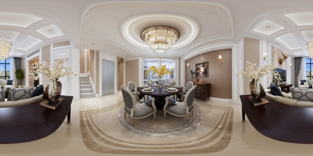 panoramic american style living room restaurant space 44 3Dモデル .c4d .max .obj .3ds .fbx .stl .blend 