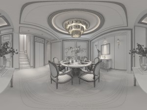 panoramic american style living room restaurant space 44 3Dモデル