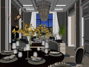 panoramic american style living room restaurant space 44 3Dモデル