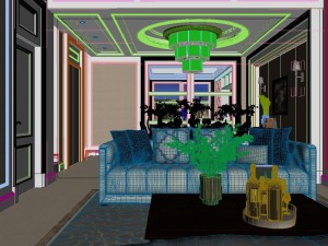 panoramic american style living room restaurant space 44 3Dモデル