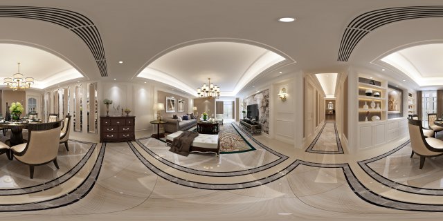 panoramic american style living room restaurant space 45 Model 3D .c4d .max .obj .3ds .fbx .stl .blend 
