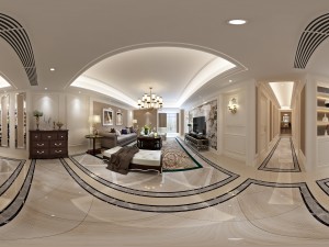 panoramic american style living room restaurant space 45 3D Model