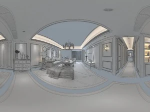 panoramic american style living room restaurant space 45 3D Model
