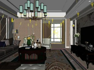 panoramic american style living room restaurant space 45 3D Model