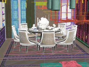 panoramic american style living room restaurant space 45 3D Model