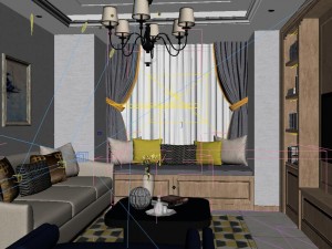 panoramic american style living room restaurant space 46 3D मॉडल
