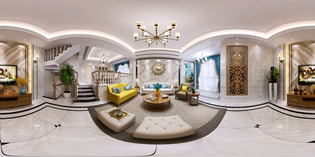 panoramic american style living room dining room 47 3D Model .c4d .max .obj .3ds .fbx .stl .blend 
