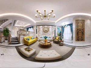 панорамна вітальня їдальня в американському стилі 47 3D Модель