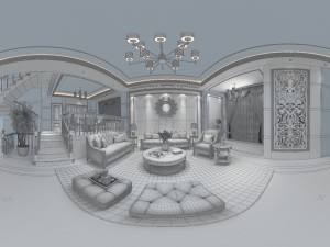 panoramic american style living room dining room 47 3D Model