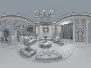 panoramic american style living room dining room 47 3D Model