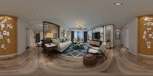 panoramic american style living room restaurant space 49 3D 模型 .c4d .max .obj .3ds .fbx .stl .blend 