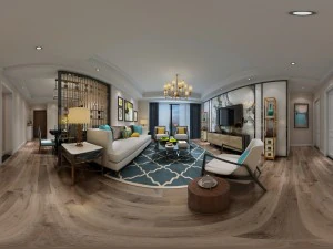 파노라마 아메리칸 스타일 거실 레스토랑 공간 49 3D 모델