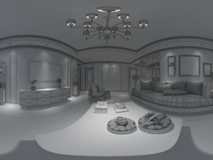 panoramic american style living room restaurant space 49 3D 模型
